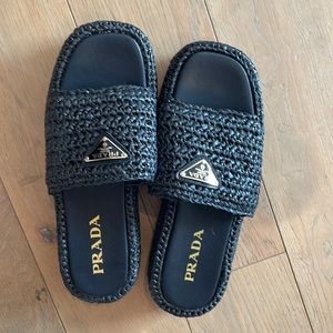 Prada Crochet Flatform Slides